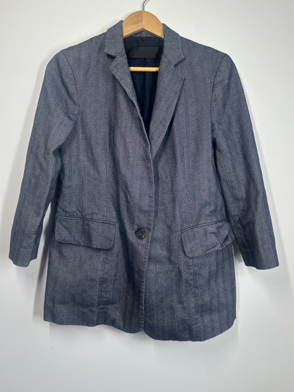 Jenni Kayne Navy Herringbone One Button Blazer Jacket Size Small